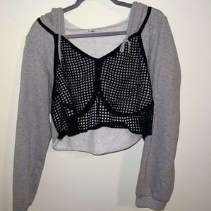 Distressed Crop top Hoodie w/Net